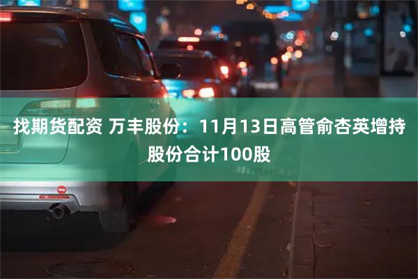 找期货配资 万丰股份：11月13日高管俞杏英增持股份合计100股